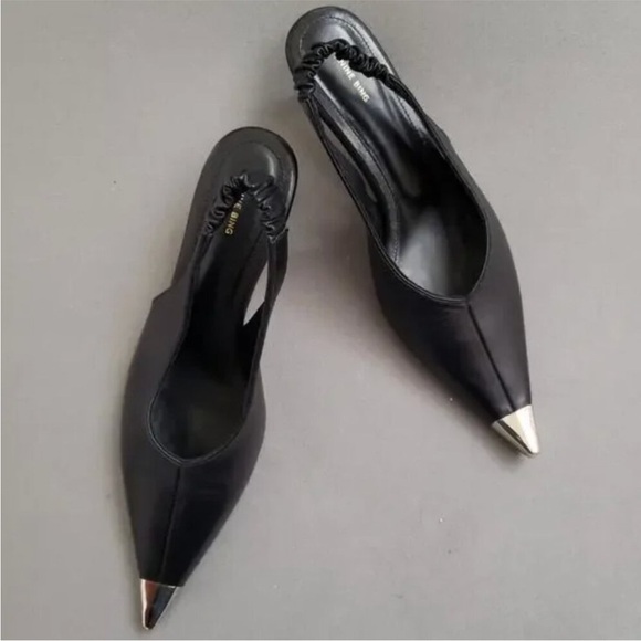 ANINE BING Nina Heels Metal Toe Cap Black Size 41/10.5 11 US - Picture 8 of 12